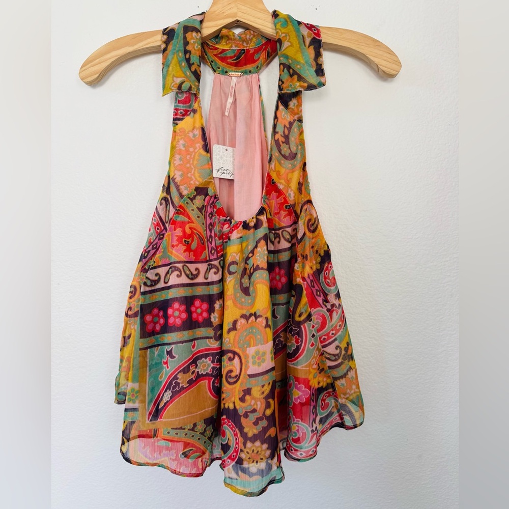 NWT Free People Strawberry Flowy Racer Back Collared Tank Meadow combo Size XS